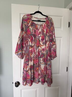 Ninety Pink & Orange Paisley Long-Sleeve Swing Dress